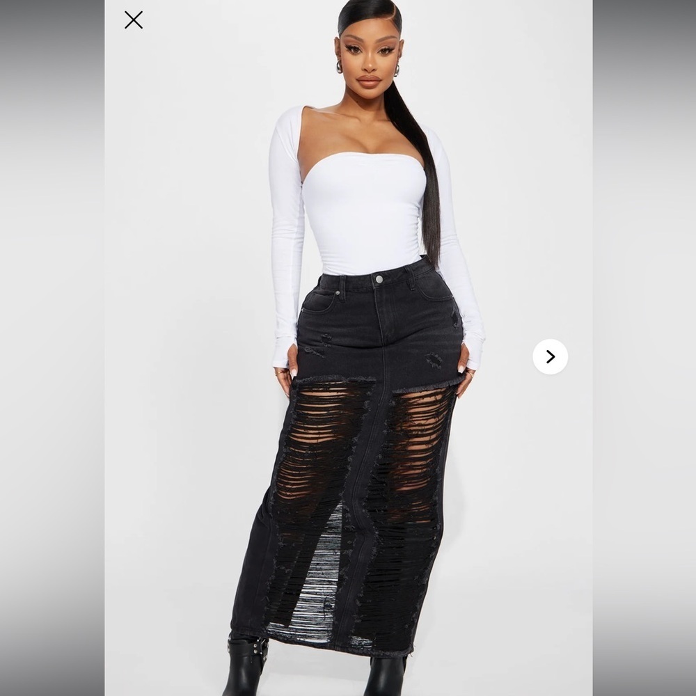 Fashion Nova Black Ripped High-Waist Skirt